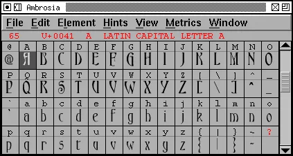 FontForge 官方文档展示的字体视图和字形网格