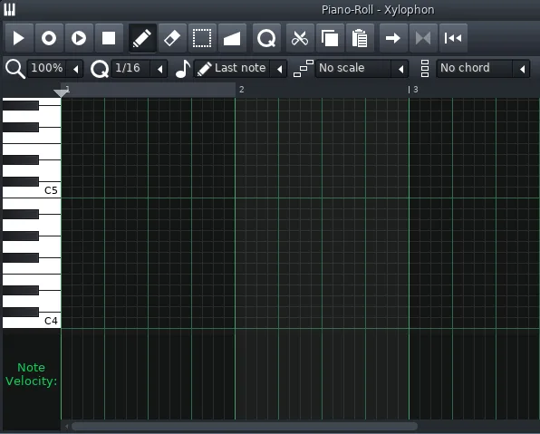 LMMS 官方手册中的钢琴卷帘编辑器,左侧是琴键,中间是音符网格