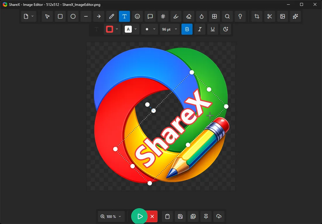ShareX 图片编辑器正在给官方标志添加文字和图形标注