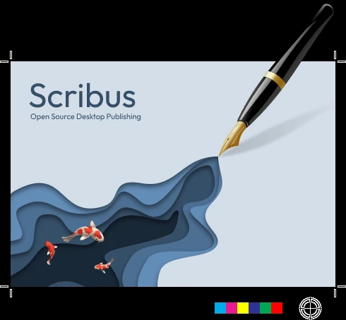 Scribus 官方启动画面展示应用名称和页面网格