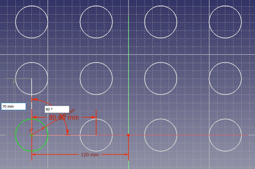 FreeCAD 草图编辑器中的圆形尺寸与约束截图