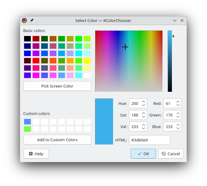 KColorChooser 基础颜色、取色板与颜色数值界面