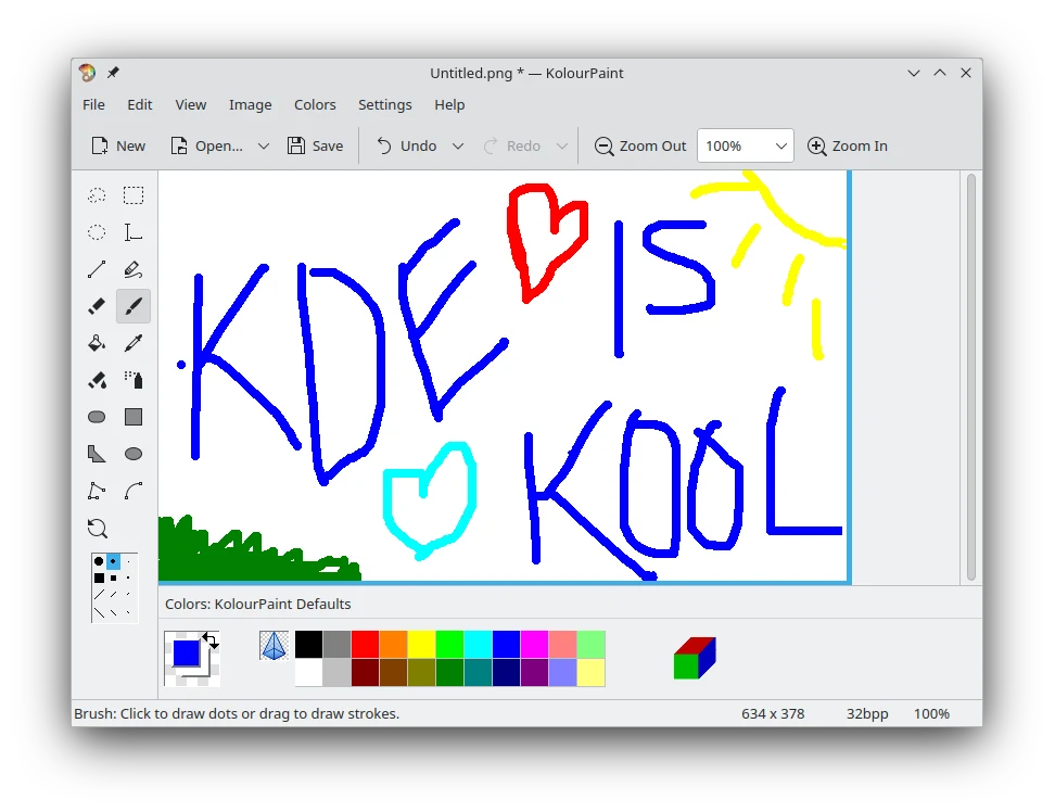 KolourPaint 画布、工具栏与颜色选择界面